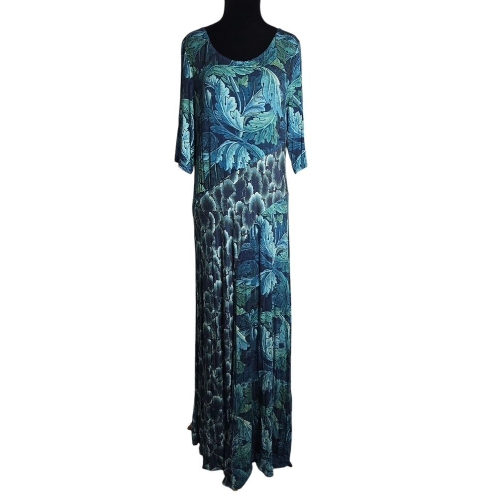 Soft surroundings Saunterre Tropical Green Leaf Print Maxi Dress Large